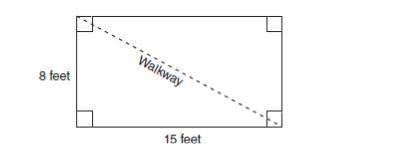 Nancy’s rectangular garden is represented in the diagram below.

If a diagonal walkway crosses her
