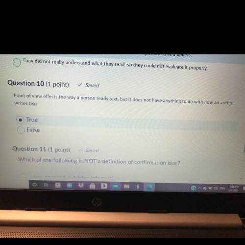 I need help on Question 10. 
True or False