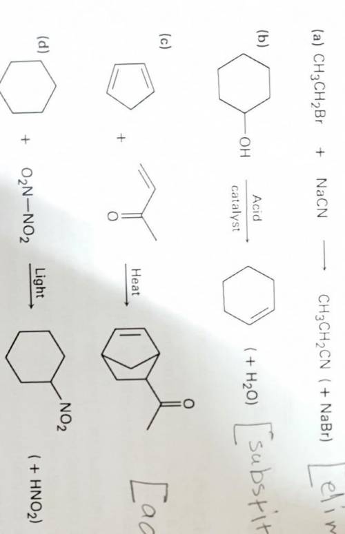 6.20 Identify the following reactions as additions, eliminations, substitutions, or

rearrangement