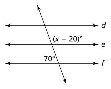 In the figure, d, e, and f are parallel lines. What is the value of x? Enter your answer in the box