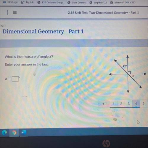 What is the measure of angle x?

Enter your answer in the box.
42°
x=
1
2
3
4.
5
6
7
8
9
N