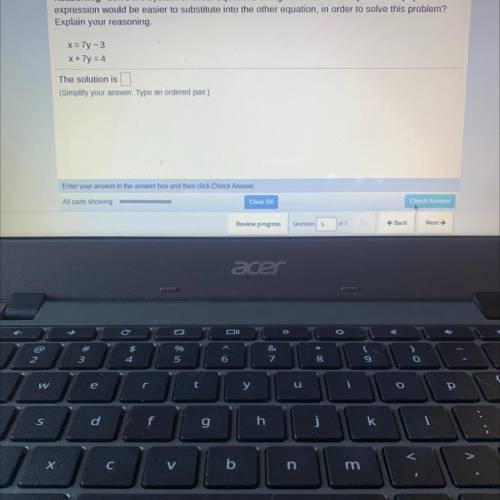 Reasoning Solve the system of linear equations using substitution. Use pencil and paper. Which

ex