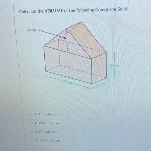 Calculate the VOLUME of the following Composite Solid.