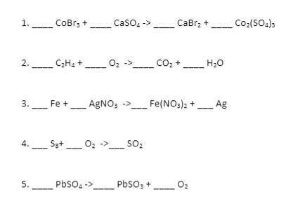 someone please help me asap with balacing these reactions and finding out what type of reaction the