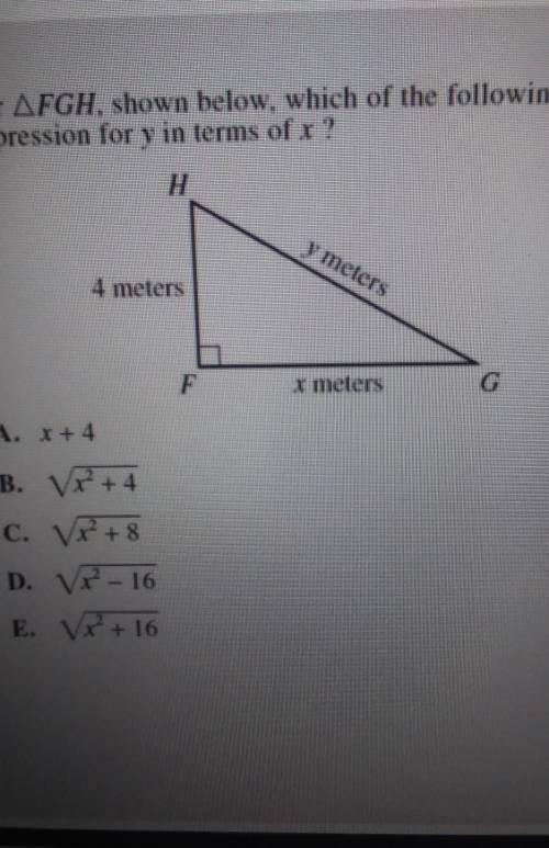 For FGH, shown below, which of the following is an expression for y in terms of r?​