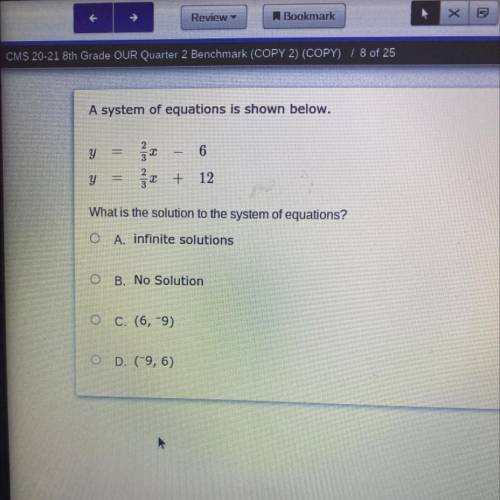 A system of equations is shown below

N
6
y
12
What is the solution to the system of equations?
A