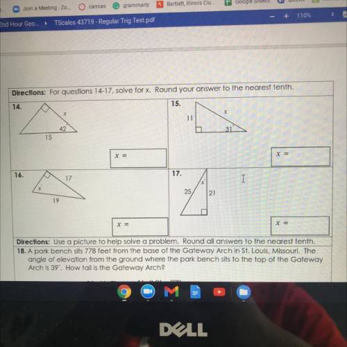 For question 14-17, solve for x . Round your answer to the nearest tenth.