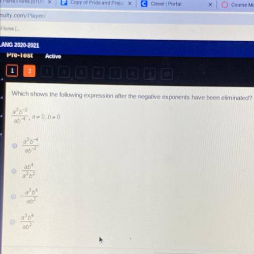 Which shows the following expression after the negative exponents have been eliminated?