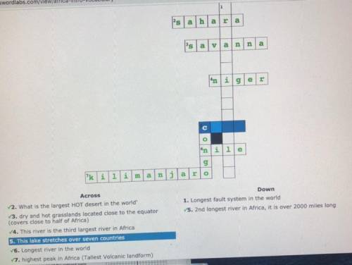 Title: Africa Physical Geography 
I need help with number 1 Down & 5 Across