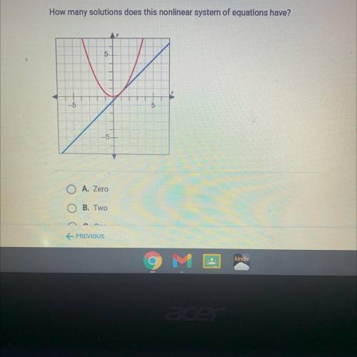 How many solutions does this nonlinear system of equations have?

у
5
5
-5
A. Zero
B. Two
(