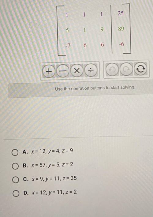 What is the solution to the system of equations represented by the matrix shown below.