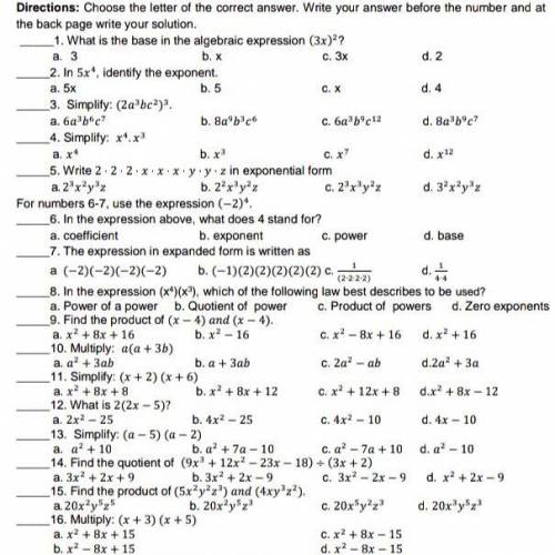 What is the base in the algebraic expression (3x)?