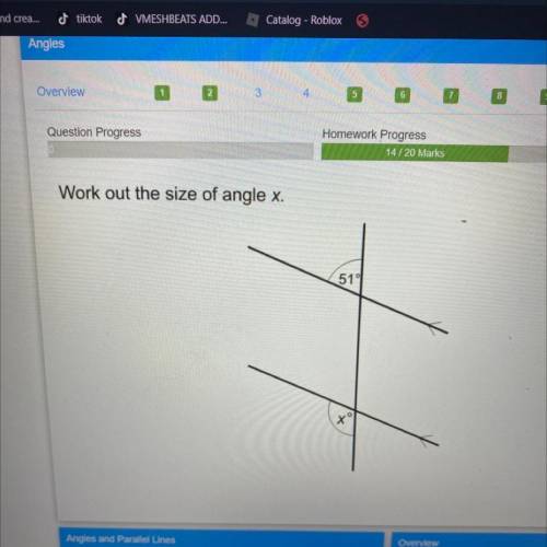 Work out the size of angle x.
510
x
