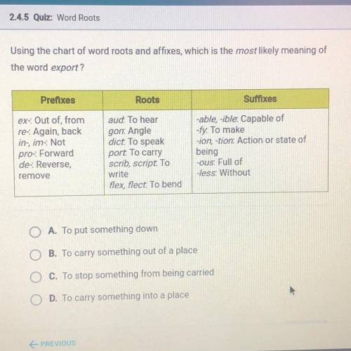 (I will give you if u answer it right!!!)

Using the chart of word roots and affixes, whic