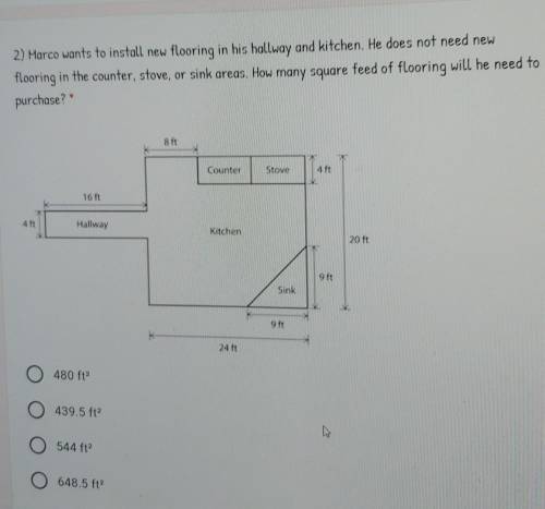 2) Marco wants to install new flooring in his hallway and kitchen. He does not need new flooring in