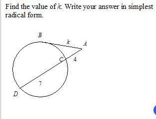 Find the value of k. Write your answer in simplest radical form