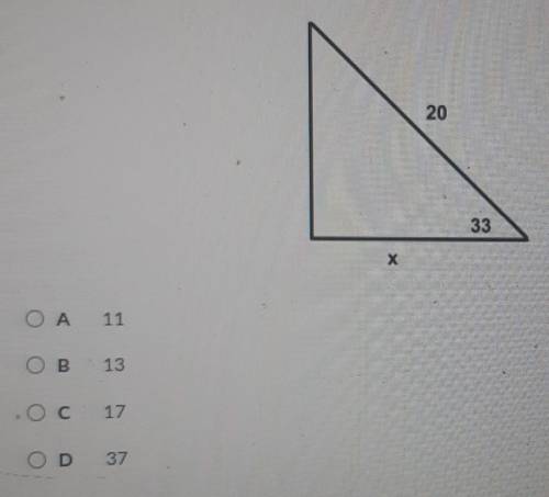 (30, points)A right triangle is shown. Which is closest to the value of an x​