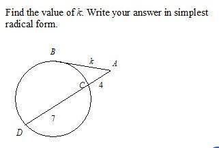 Find the value of k. Write your answer in simplest radical form