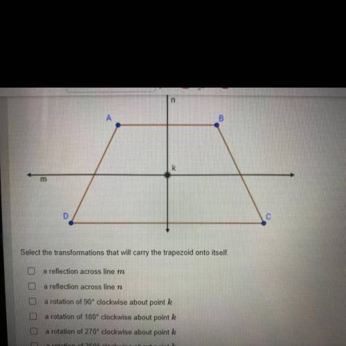 Select the transformations that will carry the trapezoid onto itself.