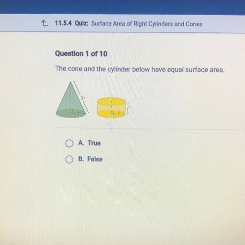 The cone and the cylinder below have equal surface area.