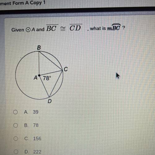 Given A and BC CD What is mBC?