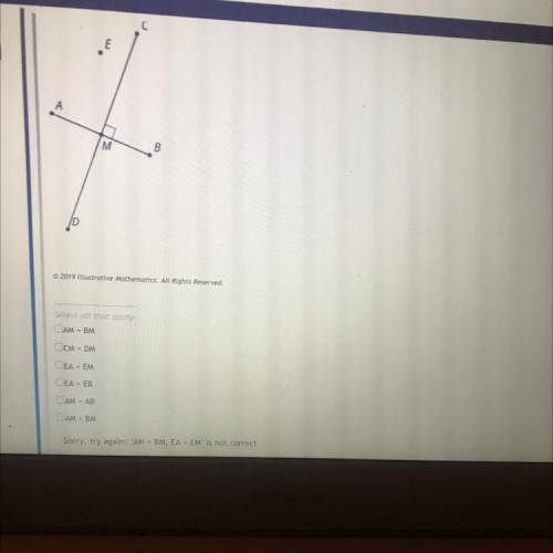 6. In this diagram, line segment CD is the perpendicular birector of tine segment AB. Assume the co