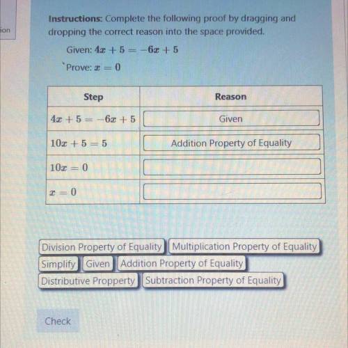 complete the following proof by dragging and dropping the correct reason into the space provided (h