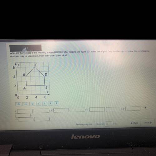 what are the vertices of the resulting image A'B'C'D'E after rotating the figure 90 about the origi