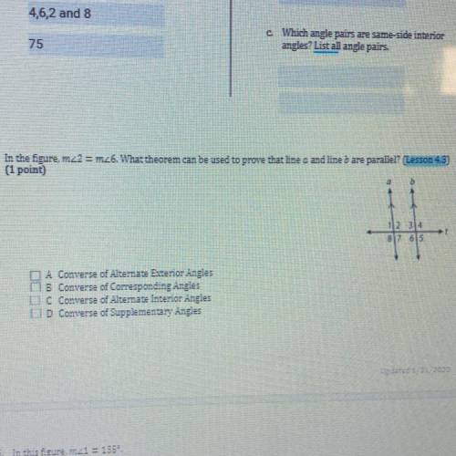 In the figure, m 2 = m46. What theorem can be used to prove that linea and line b are parallel L