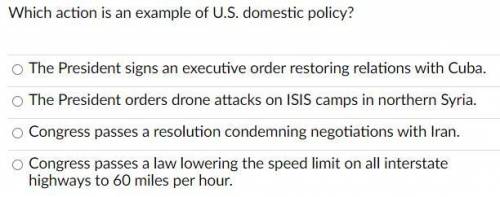 Which action is an example of U.S. domestic policy?