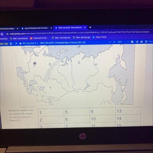 I need help with this it’s due in 15 min look at a map and look for the place of the number instruc