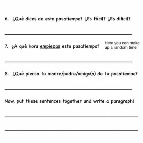 Spanish 1 questions (you only have to do 6-8) please help, just fill in with general activity’s tha