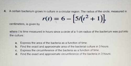 See attached,express area given the radius function.​