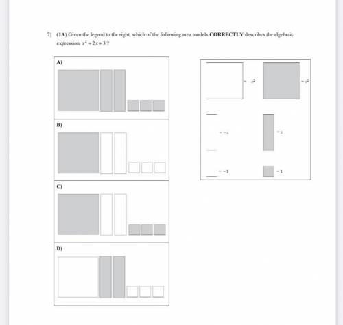 Which Of the following area models correctly describes the algebraic expression

x^2 + 2x + 3?