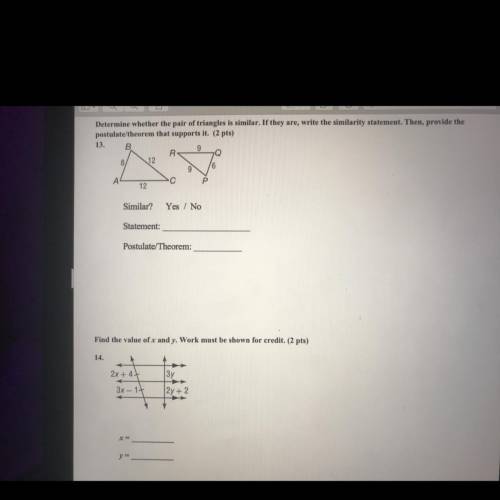 Find the value of x. Work must be shown for credit. (1 pt each)

help for both wuestions please