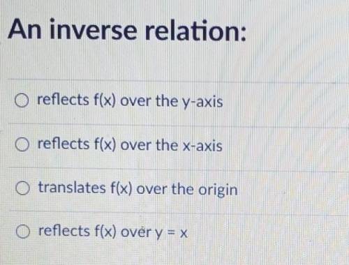 An inverse relation: reflects f(x) over the y-axis O reflects f(x) over the x-axis O translates f(x