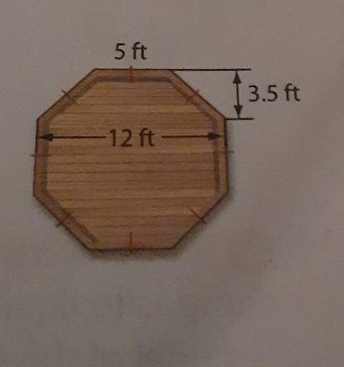 Daniel is constructing a deck like the one shown. What is the area of the deck?​