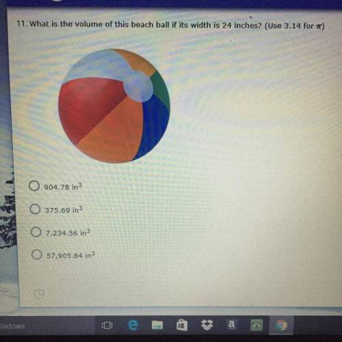 What is the volume of this beach ball if it’s width is 24 inches? (Use 3.14 for pie)