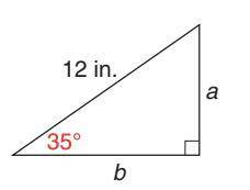 In the figure below, solve for the value of a. a = ______ in. (round to the nearest tenth and do NO