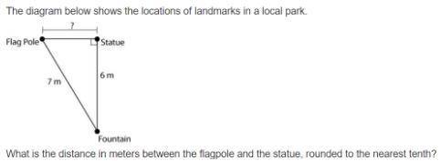 What is the distance in meters between the flagpole and the statue. rounded to the nearest tenth?