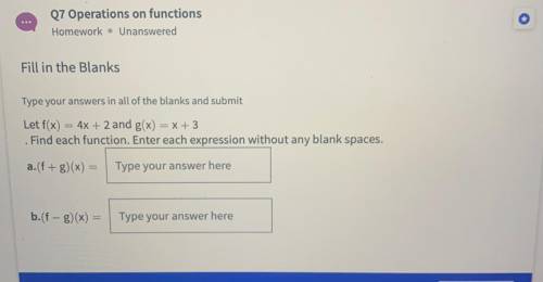 Fill in the Blanks

 
Type your answers in all of the blanks and submit
Let f(x) = 4x + 2 and g(x)