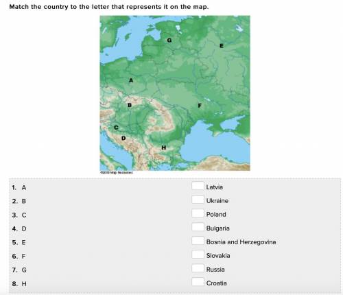 Please help!! Match the country to the letter that represents it on the map.