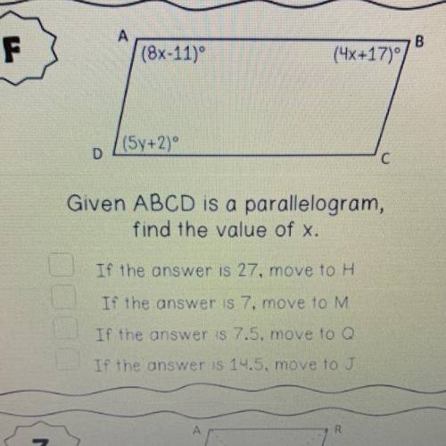 Given A B C D is a parallelogram find the value of X