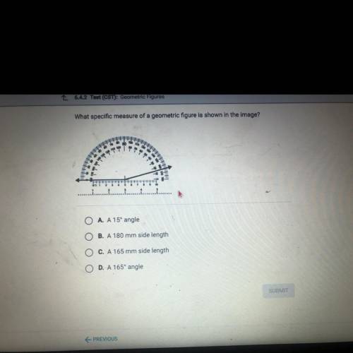 Need help

What specific measure of a geometric figure is shown in the image?
A. A 15° angle
B. A