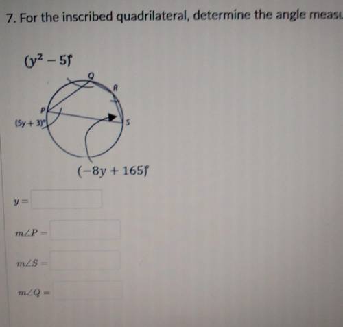 Determine the angles measures y=angle P=angle S=angle Q=​