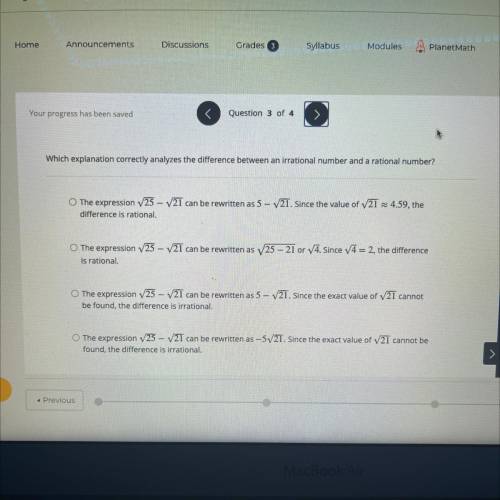 Which explanation correctly analyzes the difference between an irrational number and a rational num