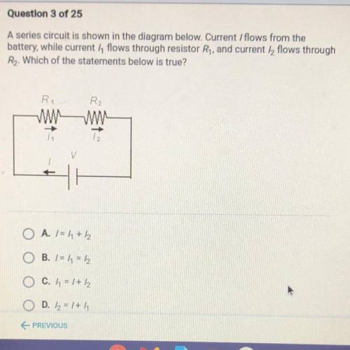 A series circuit is shown in the diagram below. Current/flows from the

battery, while current hfl