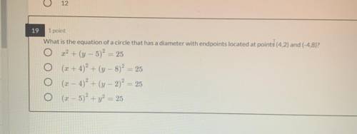 What is the equation of a circle that has a diameter with endpoints located at points (4,2) and (-4