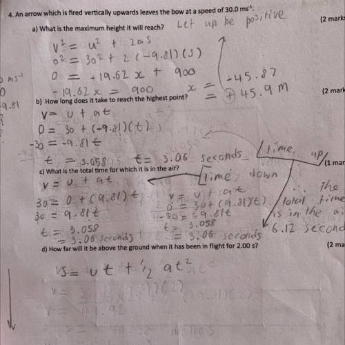 An arrow is fired vertically upwards, leaving the bow at a speed of 30 ms-1.
