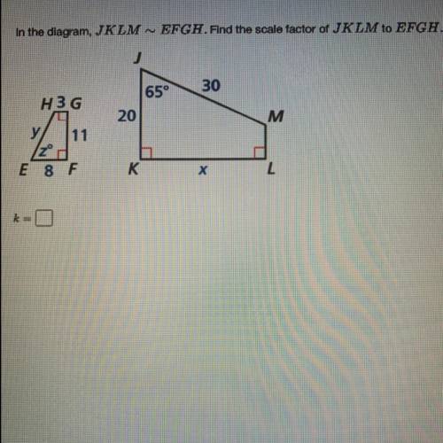 In the diagram, JKLM~EFGH. Find the scale factor of JKLM TO EFGH. Plz help